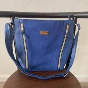 CARLA FAUSTINI Blue Suede/Leather Bucket Purse